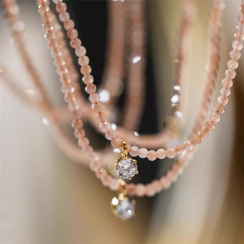 Pearl Trim Chain - Collier pendentif Vintage en Zircon pour