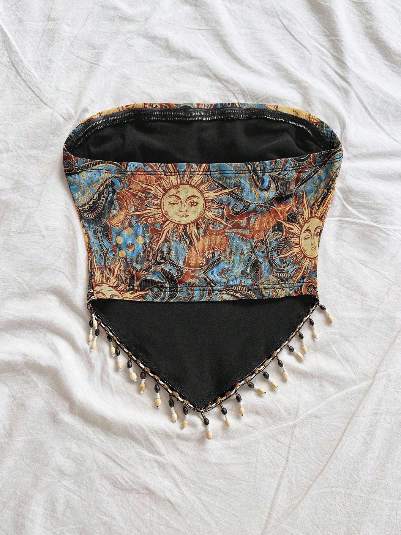 Haut tube en maille tricotée i - Beaded Trim Fringe avis et prix